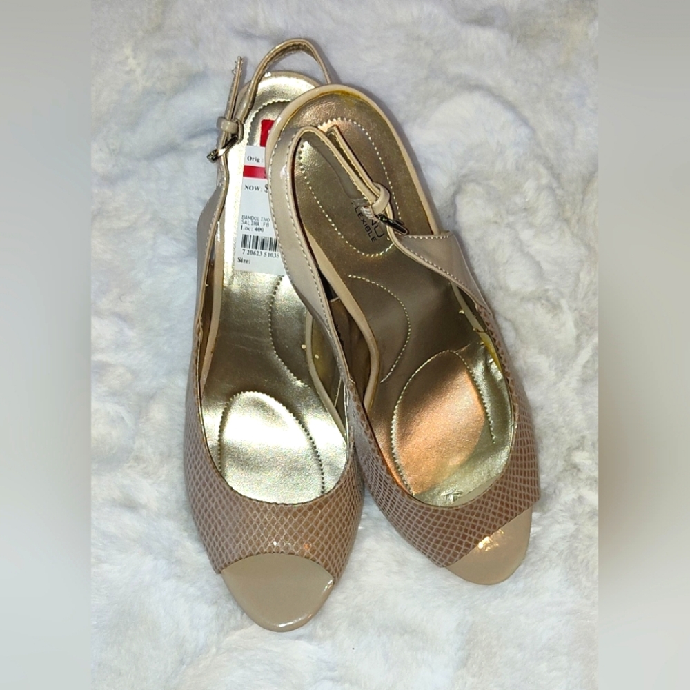 Bandolino B•Flexible Women's Snakeskin & Patent Leather Slingback Heels, Sz 10.5
